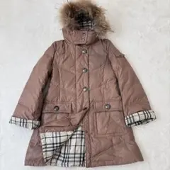 バーバリーブルーレーベル ロングダウンコート ノバチェック ファー付 2way