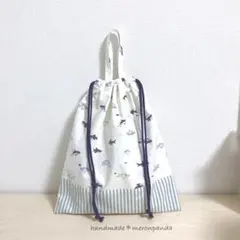 【むみん様専用】サメさんオフ白・くじらさん＆仲間たちサンドベージュ 体操着袋2点