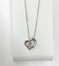 4℃ ハート型シルバーネックレス ピンクストーン付き