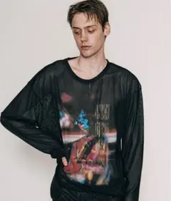 Y2K ブラック グラフィックプリント 長袖カットソー L