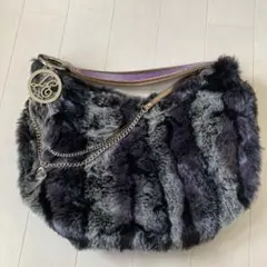パープルファー ハンドバッグ チェーン付き