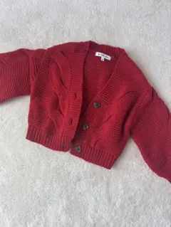 【GLOBAL WORK】レッド ケーブルニット カーディガン M