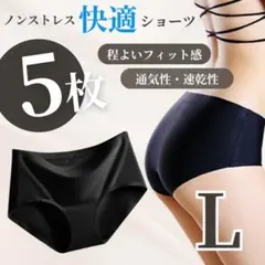 シームレスショーツ　ブラック　L 5枚セット 無地 通気性 速乾