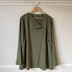 90s アシンメトリーシャツ　オリーブ　変形シャツ