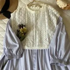 新品★サマンサモスモス★ｓｍ２★綺麗い色＊前後着レースベスト付きワンピース