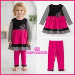 4歳 女の子 セットアップ チュニック レギンス 蝶 ピンク 黒 ボーダー 子供