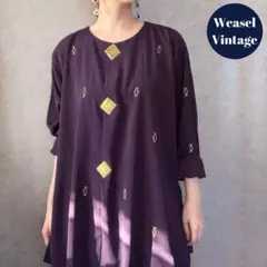 ヴィンテージ レトロ古着 メタルモチーフ付刺繍ノーカラージャケット 羽織り 紫