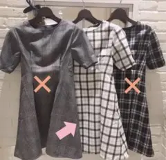 アンミール　チェックタックワンピース　白