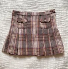 00s 希少 LIZLISA ピンクブラウンチェック柄プリーツミニスカート