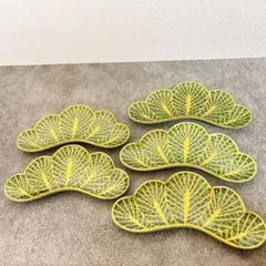 aya＊aya様ご依頼品　有田焼　幸楽窯　錦金松葉形前菜皿　茶緑金　5点セット