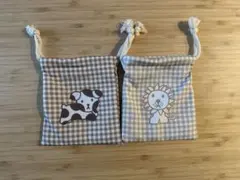 ブルーナアニマル　タイトーくじ　いぬ　ライオン　巾着セット