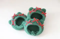 ぬい帽子 クリスマスカラーリボンくま