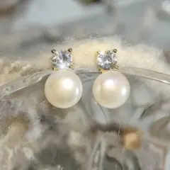 パール ダイヤ イヤリング 1粒 ステンレス 痛くない クリップ 新品 ゴールド