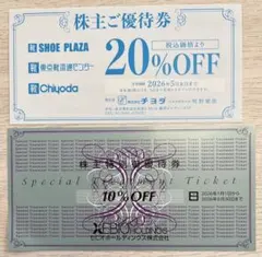株主優待　チヨダ(シュープラザ）20%割引券1枚・ゼビオ10%割引券1枚