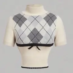 SHEIN MOD アーガイル 半袖 ニット セーター