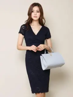 【新品】ジーナスタイル　レースカシュクールワンピース　ネイビー