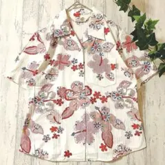 美品✨Mango 綿100% 和柄 花柄 半袖シャツ M相当 日本製