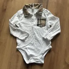 チェック柄襟付きロンパース　ベビー服　赤ちゃん　長袖　ロンパース90