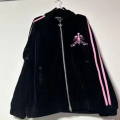 『REFLEM/レフレム』クロス刺繍ベロアトラックジャージ ピンクブラックのサムネイル