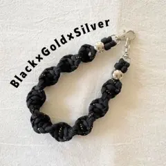 スマホストラップ　パラコード （ブラック×ゴールド）金具シルバー