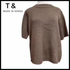 サマーニット 半袖ニット ブラウン リブ編み 韓国　T& ざっくりニット　半袖