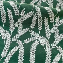 s27-g▼145×50cm▼コットンリネン刺繍生地▼穗先　高級感　グリーン