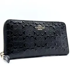 良品✨COACH アコーディオンジップウォレット パテントレザー エンボス 黒