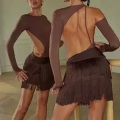 ZYM、D uyq、Giyaラテンダンス練習着、4点お得セット、茶色、Sサイズ