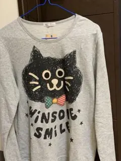 rough natural charm 猫イラスト 長袖Tシャツ グレー
