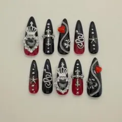 現品 ネイルチップ 量産型 地雷系 シズニルック クロムハーツ サブカル 黒×赤