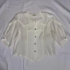 ホワイト 半袖ブラウス プリーツ レース 古着
