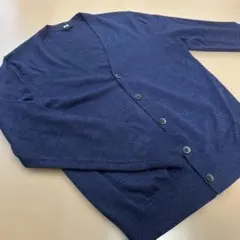 美品　ユニクロ エクストラファインメリノ Vネックカーディガン メンズ S 濃青