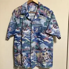 80s RJC アールジェーシー アロハシャツ 半袖 ブルー系 ハワイ製のサムネイル