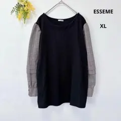ESSEME 七分袖 リブニット カットソー XL 袖チェック柄 ゆったり 薄手