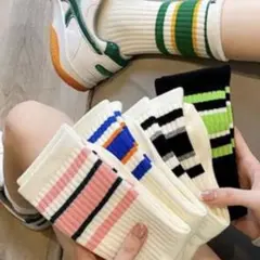 ソックス　5足セット　ライン　モダン　北欧 新品　クルーのサムネイル