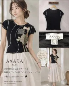 AXARA パリ 花柄刺繍トップス M 黒 フランス製のサムネイル