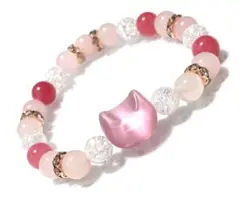ピンクキャットローズクォーツ、クラッシュストーン　パワーストーンブレスレット