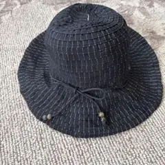 ストライプデザイン 黒い広つばハット