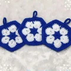 フラワー☆アクリルたわし　ブルー　コースター　ガーランド
