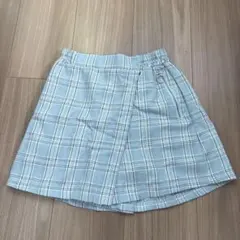 水色 チェック柄 ラップショートパンツ