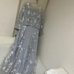 シアーフラワー刺繍チュールロングスカート7部結婚式パーティードレス Retica