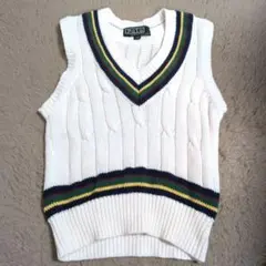 Polo ラルフローレン　ケーブル編み　Vネックベスト　ホワイト　 110