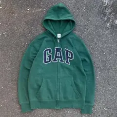 oldgap y2k ジップパーカー グリーン アーチロゴ　短丈