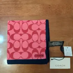 【新品タグ付】COACH＊シグネチャー ロゴパターンスカーフ レッド系・ネイビー