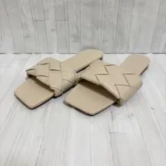 フラットサンダル ベージュ レディース 24 編み込みデザイン