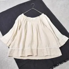 美品 ヘブンリーHEAVENLY リネンコットン スモッキングブラウス キナリ 