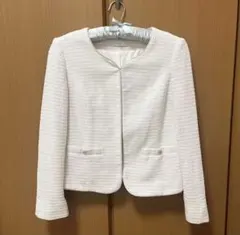 any SIS ノーカラージャケット　ツイード　ピンクホワイト　ラメ入り