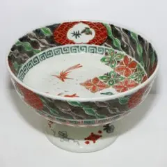古伊万里 色絵中鉢 松竹梅・鶴文様 手描き 無銘 （江戸後期〜明治初期頃） 古伊万里 色絵中鉢 松竹梅・鶴文様 手描き 無銘 （江戸後期〜明治初期