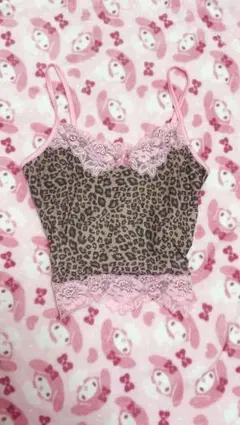 ヒョウ柄レース付きキャミソール 姫ギャル y2k 着画あり