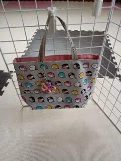 ハンドメイド シマエナガ鳥柄 トートバッグ チャーム付き